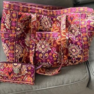 Raspberry sunrise get carried away tote and wallet